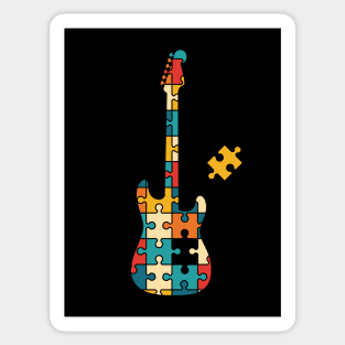 Retro Style Puzzle S-Style Electric Guitar Silhouette Sticker